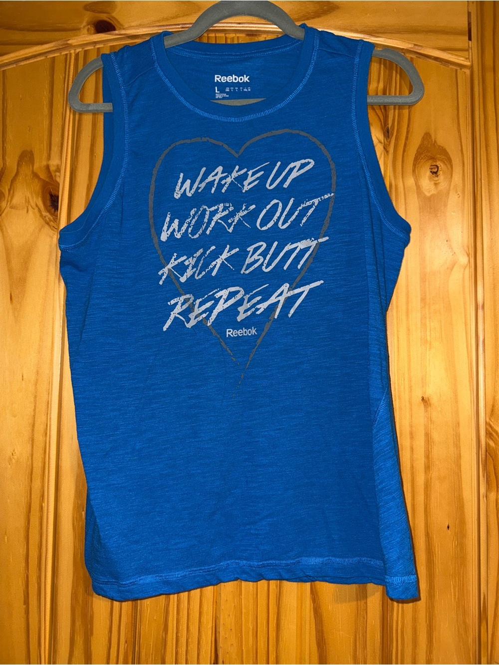 Reebok Royal Blue Sleeveless Workout Tank with Motivational Heart Graphic